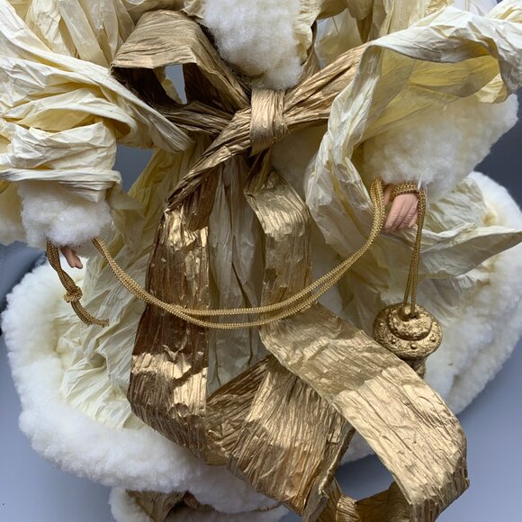 16" Angel Tree Topper Porcelain Face & Hands Cream & Gold Dress - Picture 11 of 12